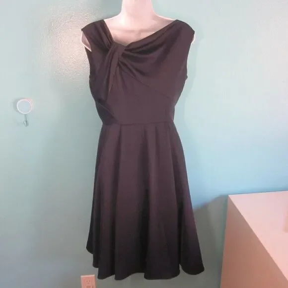 Gal Meets Glam Womens Size 6 Petite Dark Blue Twist Front Formal Midi Dress - Picture 4 of 15